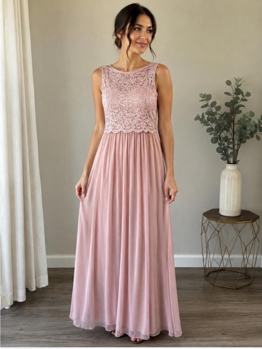 Nightway Blush Pink Lace & Flowing Maxi Dress — Size 6